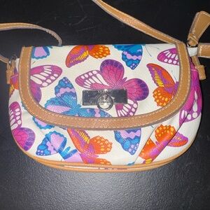 Rosetti White and Tan Crossbody Bag with Butterfly Print